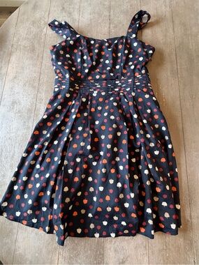 freebird Navy Sundress with Red, White and Orange Heart Dots